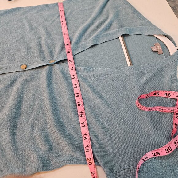 J. Jill Teal Cardigan Medium Petite Linen Cotton Blend Long Sleeve Pockets - Picture 6 of 9